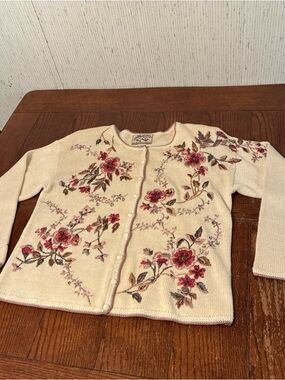 Heirloom Collectibles Embroidered Beaded Cardigan Women’s M Shoulder Pads